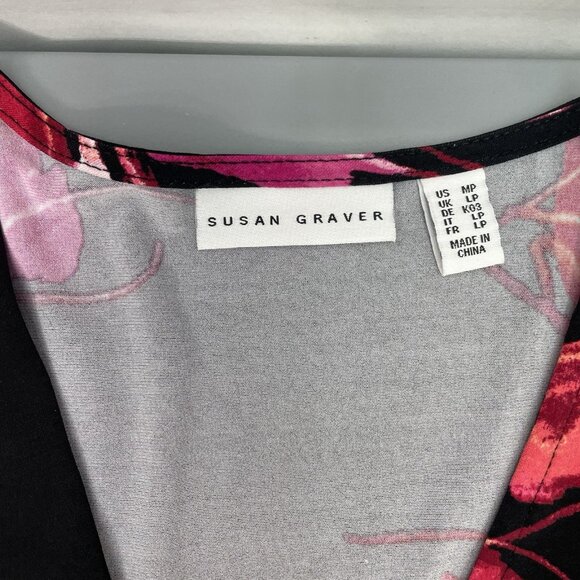 Susan Graver Jumpsuit Liquid Knit Floral Wrap Wide Leg Black Womens M Petite - Picture 7 of 14